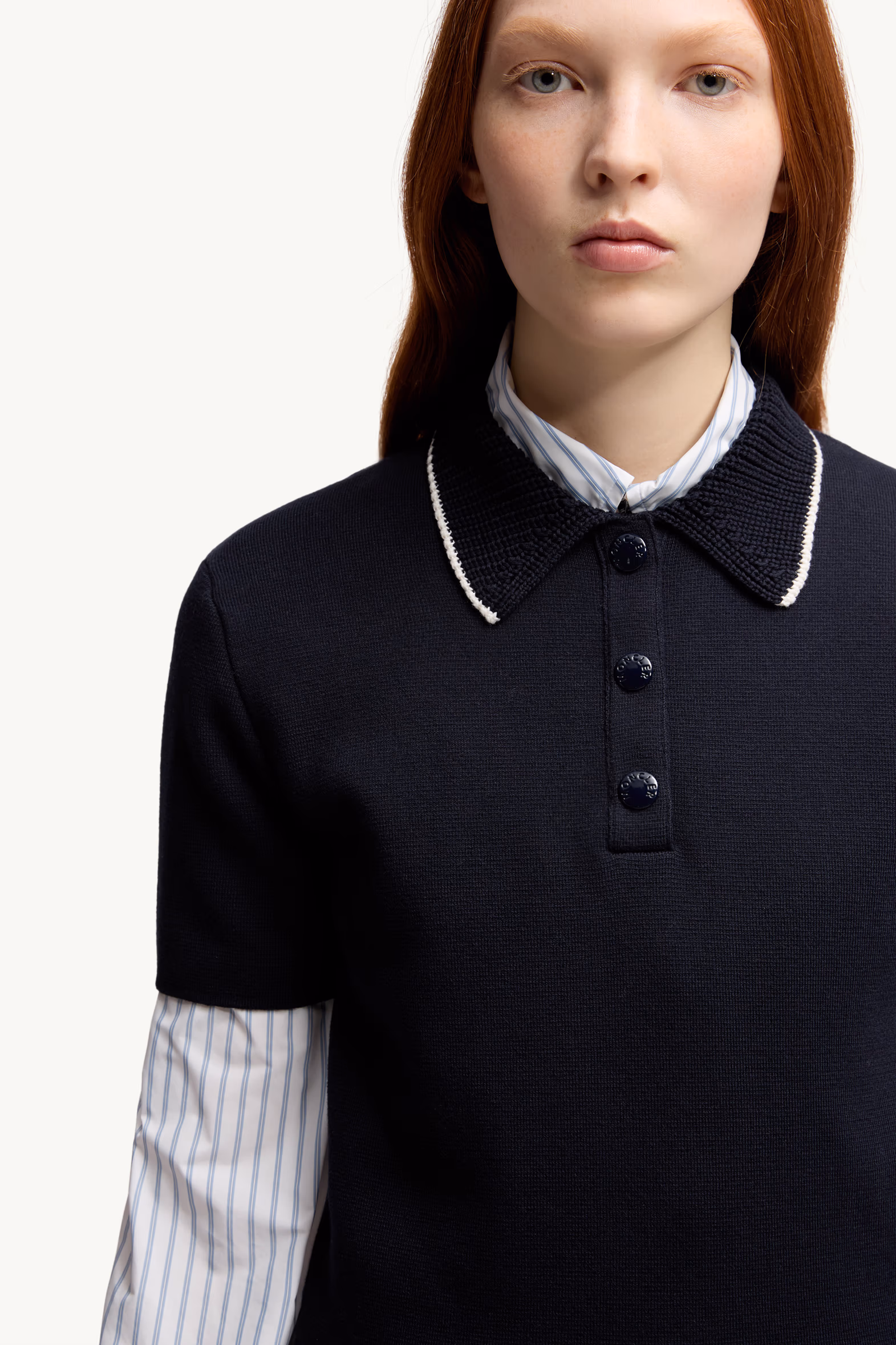 Knit Cotton Polo Shirt Women Navy Blue Moncler 6